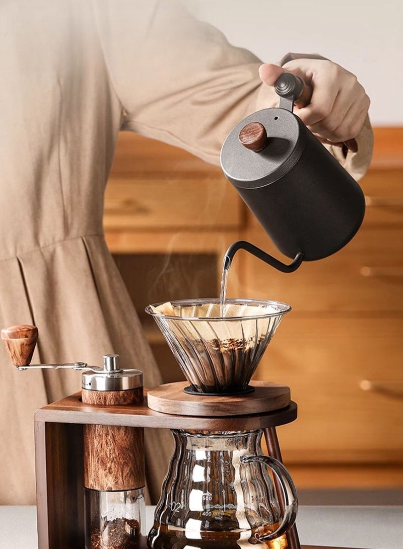 EqiEch V60 Pour Over Coffee Maker Set 10-in-1, Solid Wood Filter Holder Stand Hand Drip Brewing Coffee Set for Home Office Cafe Gift（1-4 CUPS） - Image 4