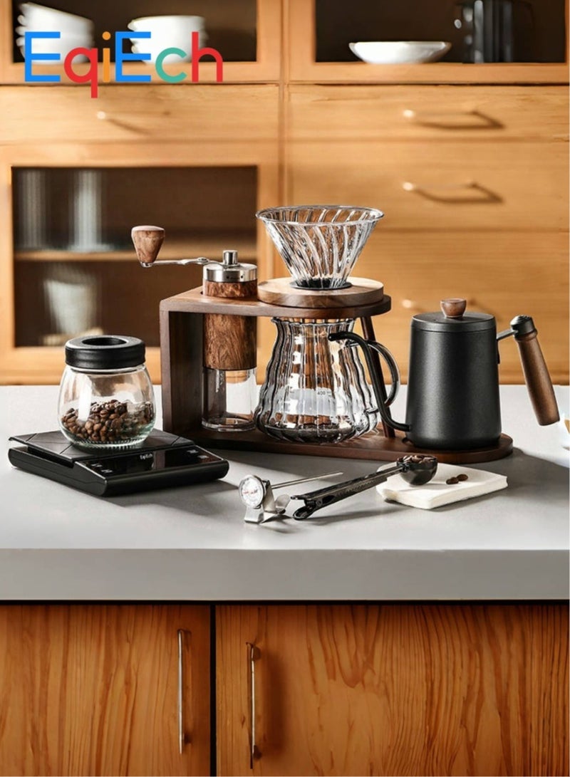 EqiEch V60 Pour Over Coffee Maker Set 10-in-1, Solid Wood Filter Holder Stand Hand Drip Brewing Coffee Set for Home Office Cafe Gift（1-4 CUPS） - Image 1