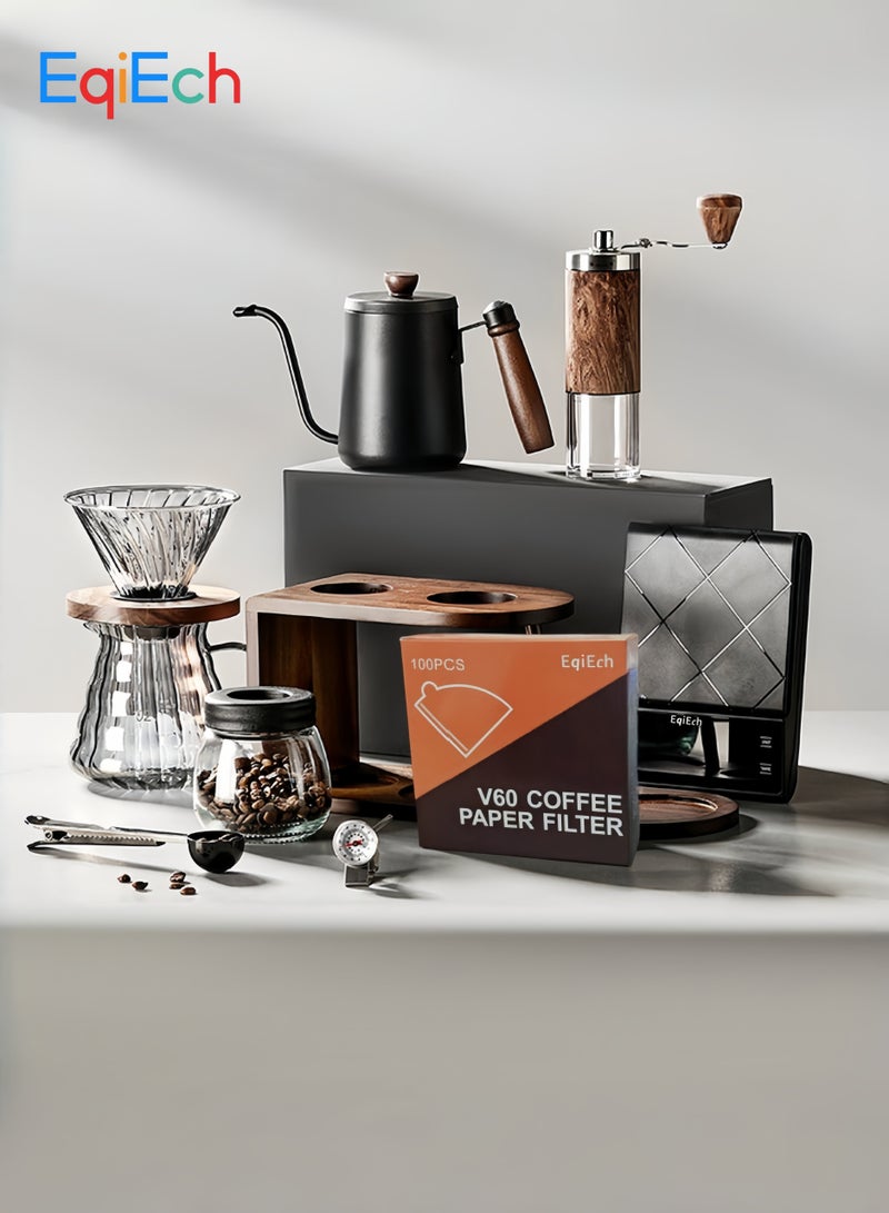 EqiEch V60 Pour Over Coffee Maker Set 10-in-1, Solid Wood Filter Holder Stand Hand Drip Brewing Coffee Set for Home Office Cafe Gift（1-4 CUPS） - Image 2