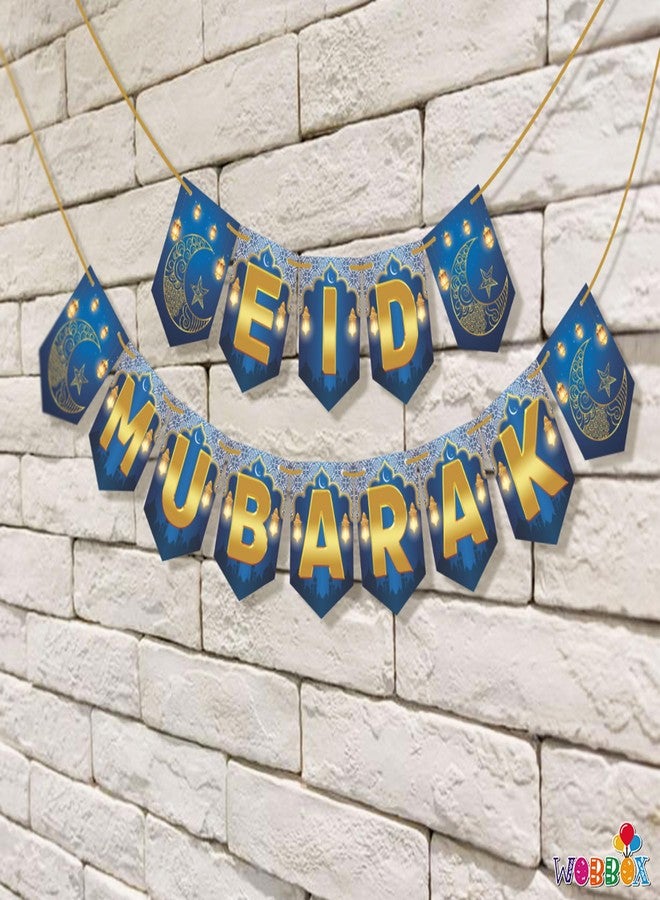 ووبوكس لافتة عيد مبارك من ووبوكس، لون أزرق وذهبي لامع، بتصميم إسلامي، زينة رمضان، زينة عيد مبارك - Image 4