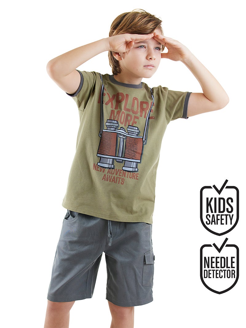 Denokids Explore Boy T-shirt&Gabardine Shorts Set - Image 1