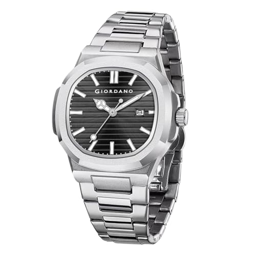 Giordano Analog Watch for Men – Textured Dial, Stainless Steel Strap, Date Display, Quartz Movement, Water Resistant - Image 1