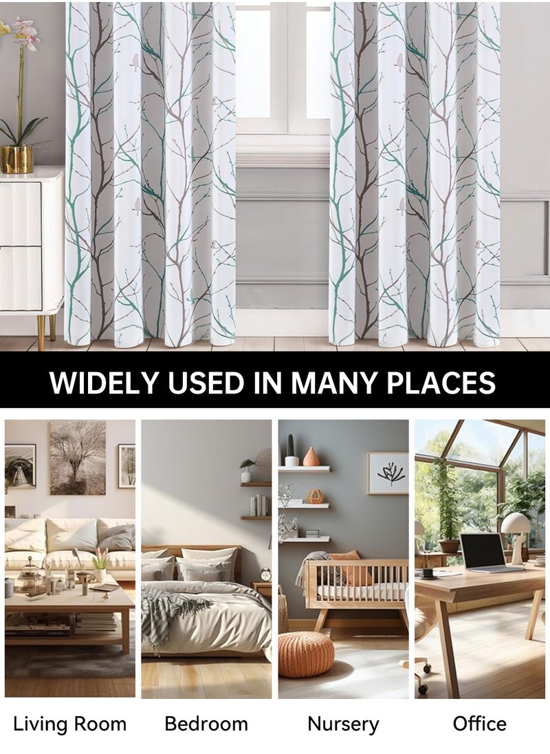 LEOKOR 2 Panels Blue and Grey Tree Branch Print Window Curtains Thermal Insulated  Darkening Curtains 132*214CM  - Image 5