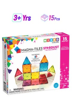 MAGNA-TILES 15 Pieces Stardust Set, Original 3d Magnetic Building Tiles, For Kids Ages 3+  - Image 1