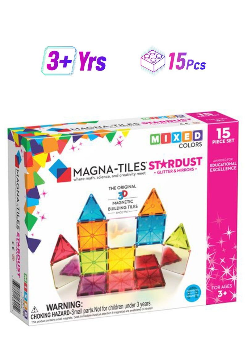 MAGNA-TILES 15 Pieces Stardust Set, Original 3d Magnetic Building Tiles, For Kids Ages 3+  - Image 1