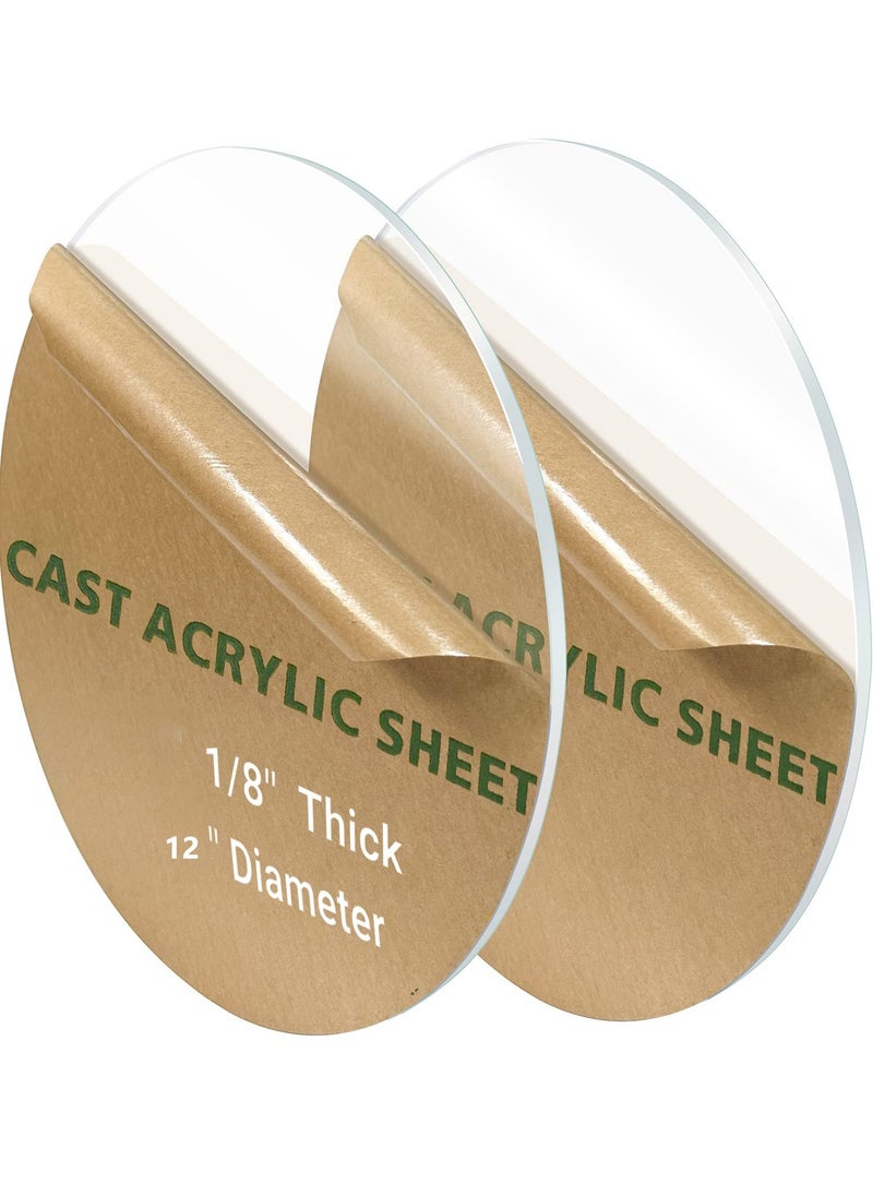 Excefore - Round Plexiglass Sheet, 2 Pieces 12 Inch Diameter Clear Acrylic Circle, Round Cake Disk Acrylic Sheet, Plexiglass Table Top, Round Acrylic Backdrop, 1/8”Thick - Image 1