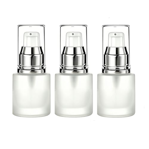 TOPWEL 3PCS 15ml05oz Empty Translucent Frosted Glass Cosmetic Lotion Pump Bottle Refillable Travel Toiletries Container Dispenser Vials Pot Jars for Cream Foundation Emulsion Essencial Oil - Image 1