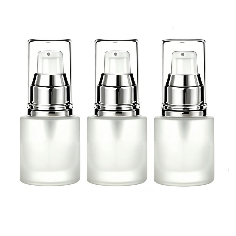 TOPWEL 3PCS 15ml05oz Empty Translucent Frosted Glass Cosmetic Lotion Pump Bottle Refillable Travel Toiletries Container Dispenser Vials Pot Jars for Cream Foundation Emulsion Essencial Oil - Image 3