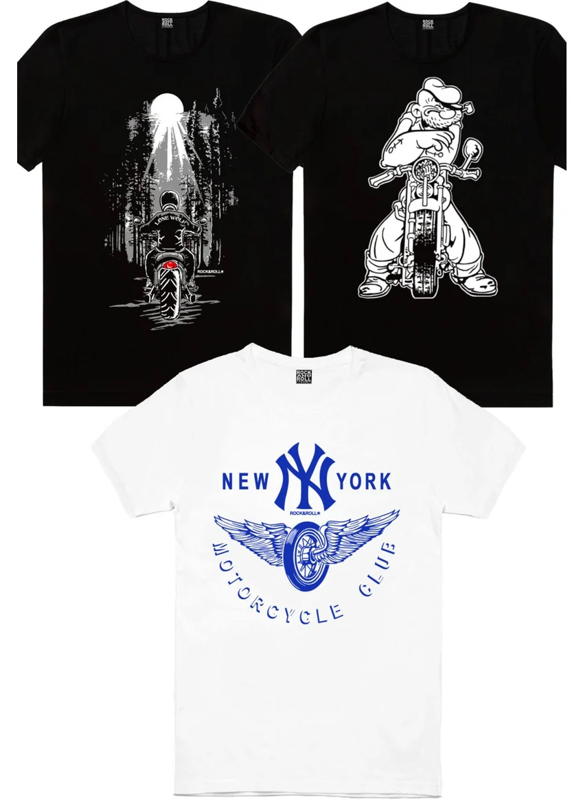 روك اند رول Ny Moto Club White, Basic Motor, Lone Ranger Men's T-Shirt 3-Pack Eco Pack