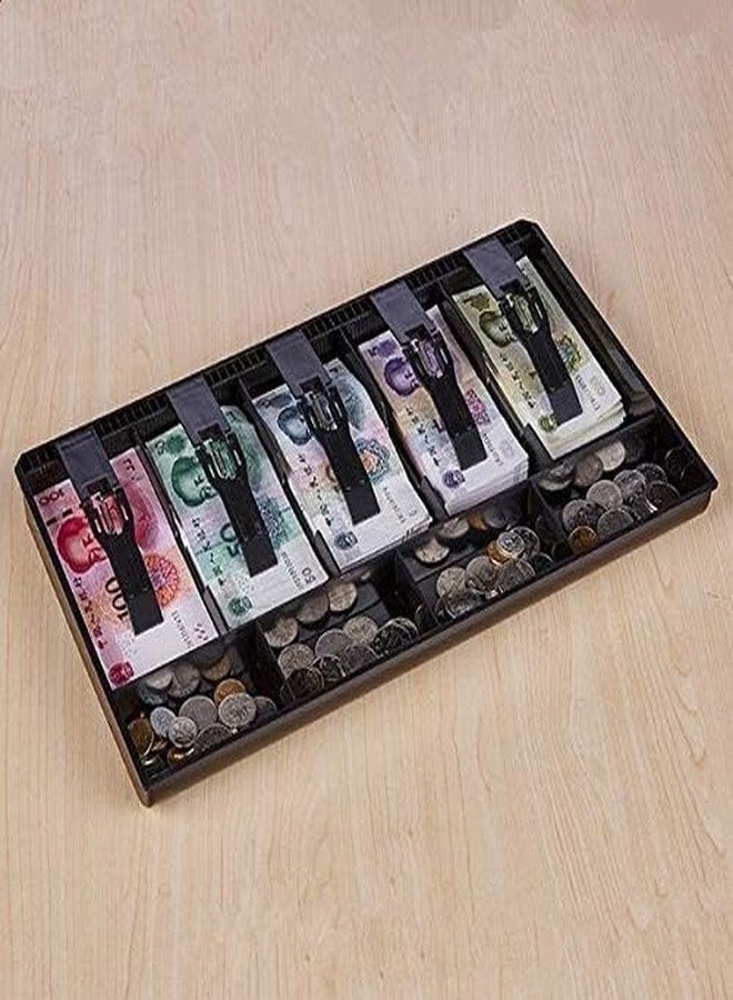 ALESSO ABS Plastic cash drawer organizer tray, cashier drawer box with coin slot, bill counter cash box with 5 Bills 4 Coins for Petty Cash Money Storage Box (1 Pcs) - Image 1
