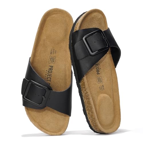 Project Cloud Genuine Leather Sandals Women Dressy Summer Beach Essentials - Flip Flops & Slides with Memory Foam Insole Womens Sandals Comfortable Footwear (Ibiza, Blk, 7.5) - Image 1