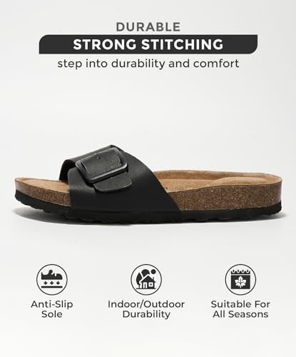 Project Cloud Genuine Leather Sandals Women Dressy Summer Beach Essentials - Flip Flops & Slides with Memory Foam Insole Womens Sandals Comfortable Footwear (Ibiza, Blk, 7.5) - Image 2