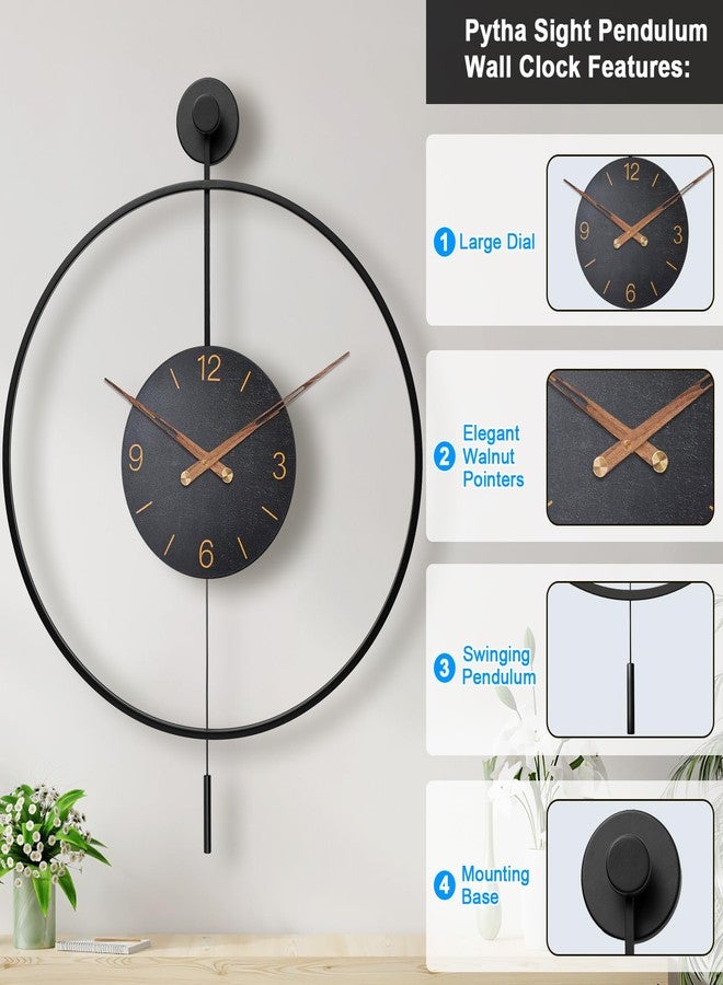 Pytha Sight Large Modern Wall Clock,34.6×24 Inch Big Metal Minimalist Arabic Numeral Dial,Decorative Farmhouse Pendulum Wall Clocks with Walnut Pointers forLiving Room Decor, Office,Dining Room - Image 2