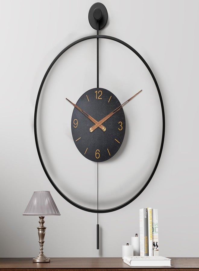Pytha Sight Large Modern Wall Clock,34.6×24 Inch Big Metal Minimalist Arabic Numeral Dial,Decorative Farmhouse Pendulum Wall Clocks with Walnut Pointers forLiving Room Decor, Office,Dining Room - Image 1
