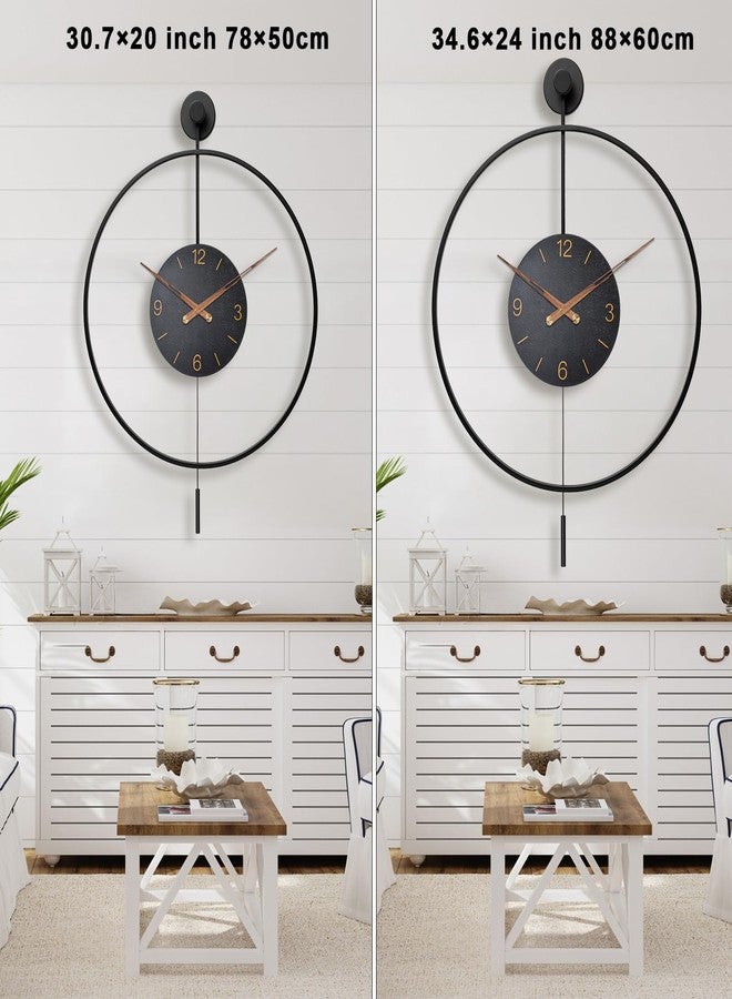 Pytha Sight Large Modern Wall Clock,34.6×24 Inch Big Metal Minimalist Arabic Numeral Dial,Decorative Farmhouse Pendulum Wall Clocks with Walnut Pointers forLiving Room Decor, Office,Dining Room - Image 4