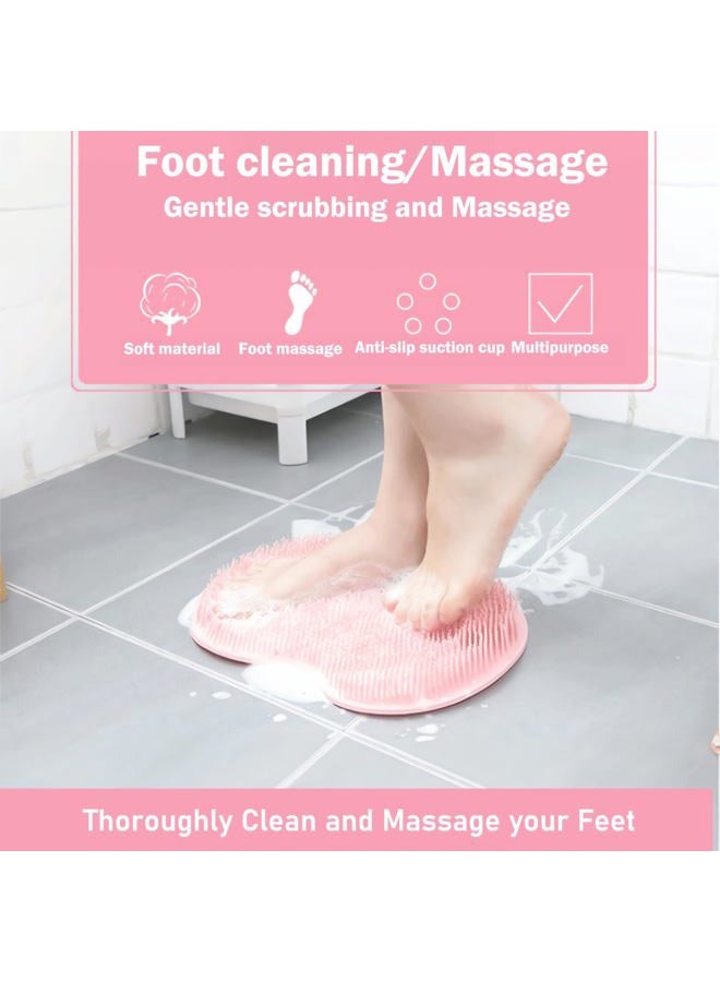 Easkite Shower Foot and Back Scrubber with Suction Cups,Wall Mounted Shower Foot Scrubber,Exfoliating Silicone Bath Massage Cushion Foot Cleaning Brush(Pink) - Image 2