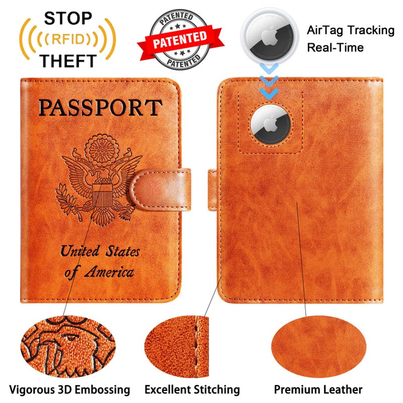 PASCACOO Airtag Passport Holder Cover Wallet RFID Blocking Leather Case Travel Essentials Luggage Accessories Travel Must Have(118#Claybank) - Image 2