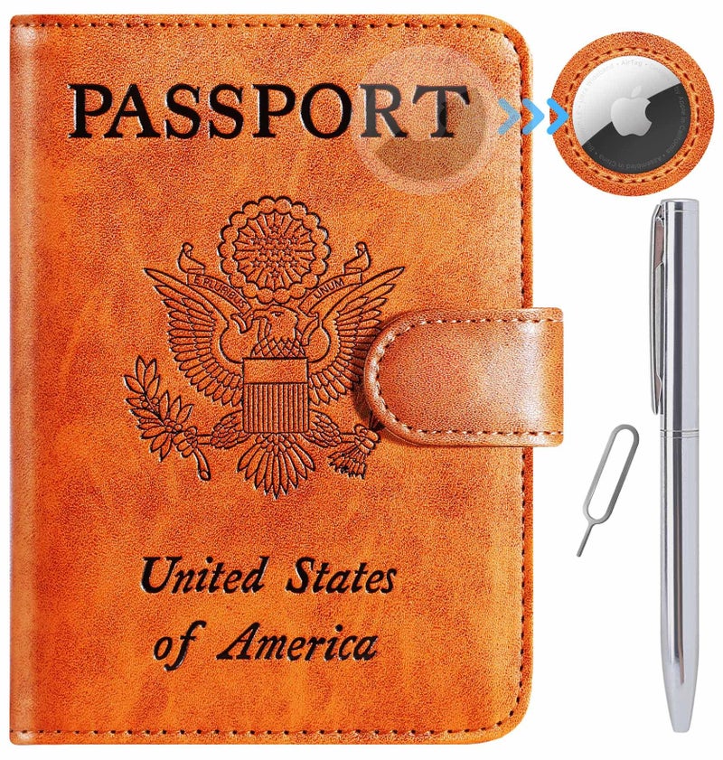 PASCACOO Airtag Passport Holder Cover Wallet RFID Blocking Leather Case Travel Essentials Luggage Accessories Travel Must Have(118#Claybank) - Image 1