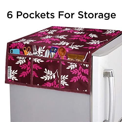 E-Retailer® Polyester 3-Layered Fridge Top Cover/Refrigerator Cover With 6 Utility Pockets (Color-Purple, Size-39x21 Inches) - Image 2