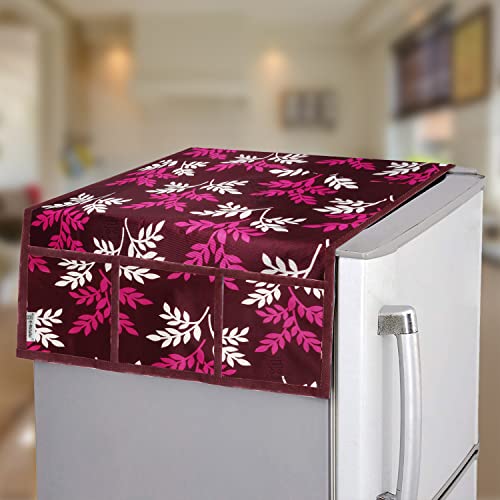 E-Retailer® Polyester 3-Layered Fridge Top Cover/Refrigerator Cover With 6 Utility Pockets (Color-Purple, Size-39x21 Inches) - Image 1