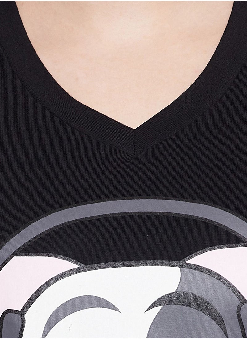 Clovia - Clovia Cow Emoji Print Top And Solid Jogger Set In Black - 100% Cotton - Image 1