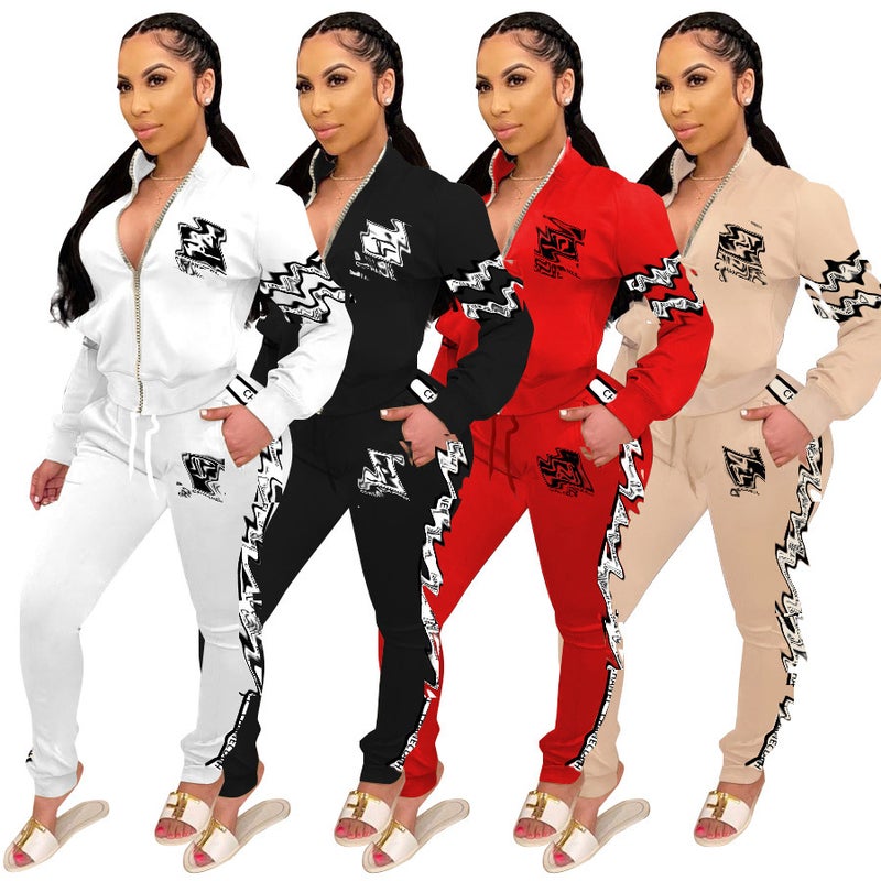 Chic Winter 2022 Printed Pants and Jacket Set Red - Image 4