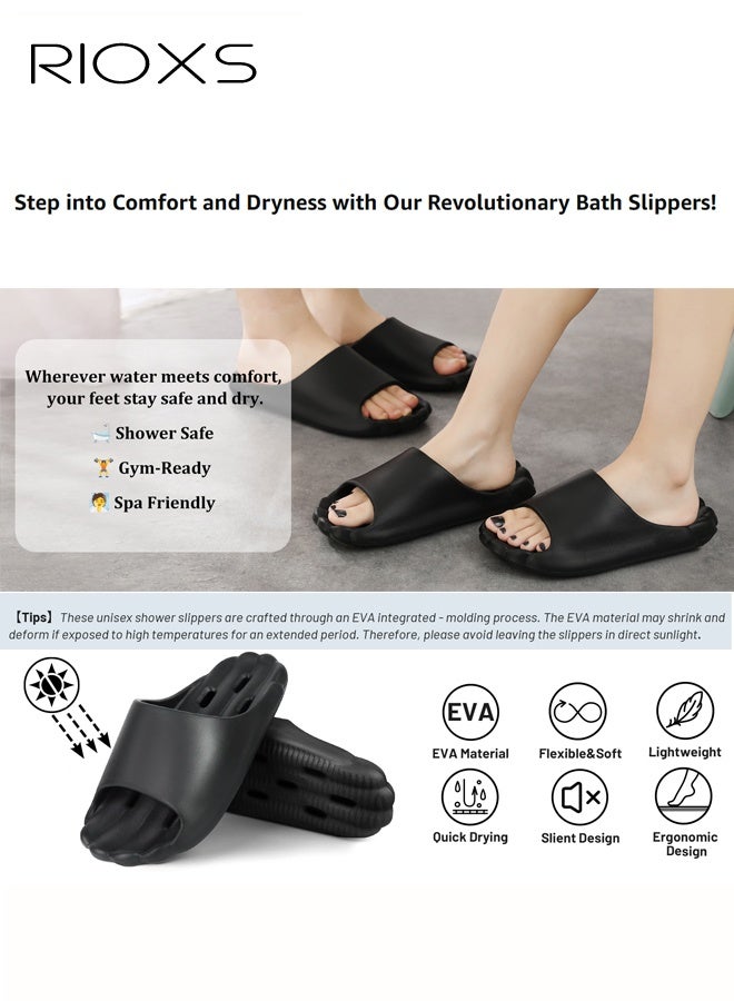 RIOXS Unisex Slippers, Quick-Dry Shower Slippers with Drain Holes, Lightweight EVA Bath Slippers for Men and Women, Non Slip House Slides Shower Sandals, Women's Men's Comfort Slip-Ons Slippers, Flat Slipper for Home Bathroom Beach Pool Spa, Guest Slipper Dorm Slippers, Indoor Outdoor Slippers, Classic Black Slippers - Image 3