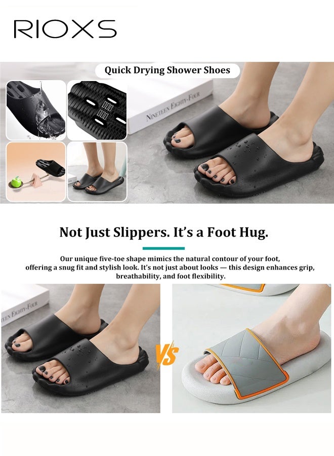 RIOXS Unisex Slippers, Quick-Dry Shower Slippers with Drain Holes, Lightweight EVA Bath Slippers for Men and Women, Non Slip House Slides Shower Sandals, Women's Men's Comfort Slip-Ons Slippers, Flat Slipper for Home Bathroom Beach Pool Spa, Guest Slipper Dorm Slippers, Indoor Outdoor Slippers, Classic Black Slippers - Image 2