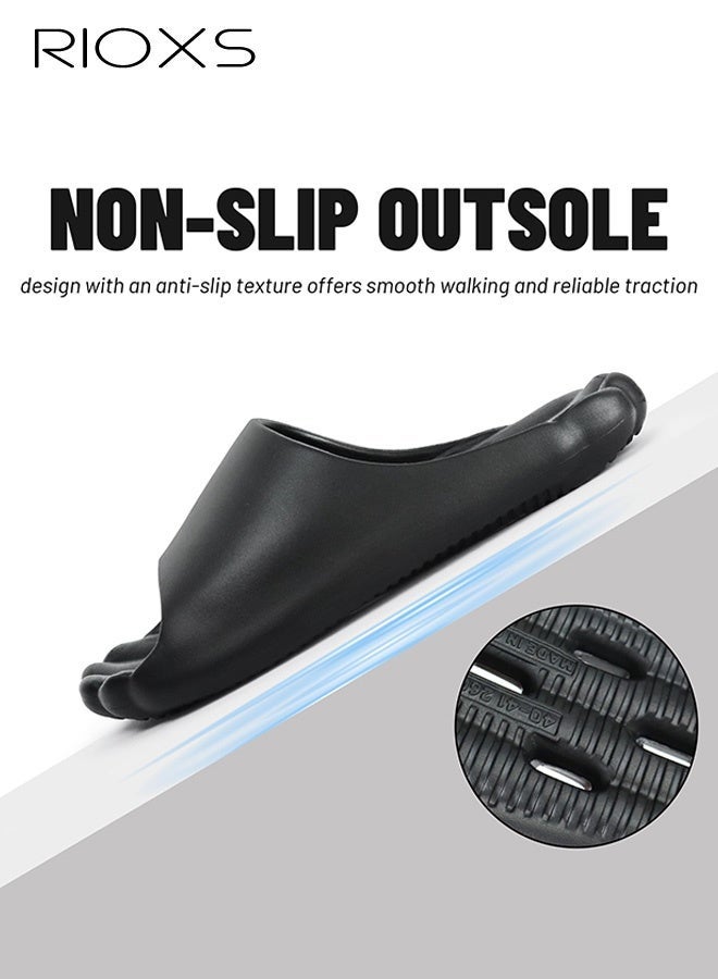 RIOXS Unisex Slippers, Quick-Dry Shower Slippers with Drain Holes, Lightweight EVA Bath Slippers for Men and Women, Non Slip House Slides Shower Sandals, Women's Men's Comfort Slip-Ons Slippers, Flat Slipper for Home Bathroom Beach Pool Spa, Guest Slipper Dorm Slippers, Indoor Outdoor Slippers, Classic Black Slippers - Image 5