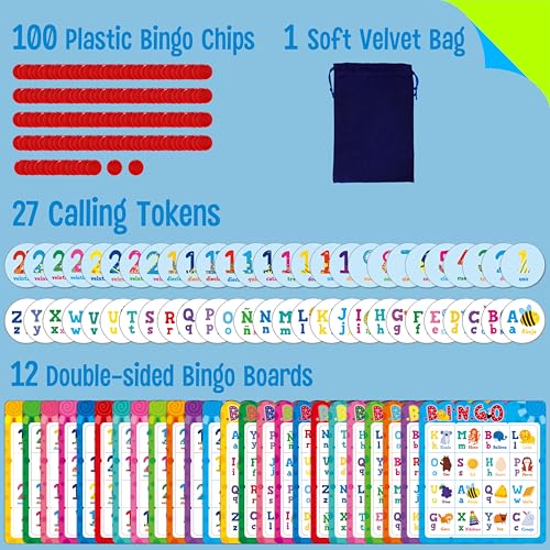 SpriteGru Spanish Bingo Game 12 Bingo Board Spanish Letters Numbers Words Vocabulary Game Early Educational Toys for Learning Ages 4 and up Perfect for Classroom at Home Up to 12 Players - Image 5