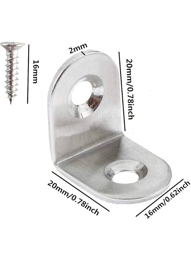 The Bros Corner Brace, 20pcs L Shaped Corner Code Connector 20x20x16mm Stainless Steel Right Angle Joint Brackets Metal Shelf Bracket Fastener for Wood Cabinet Shelves Furniture Chair Table with Screws - Image 2