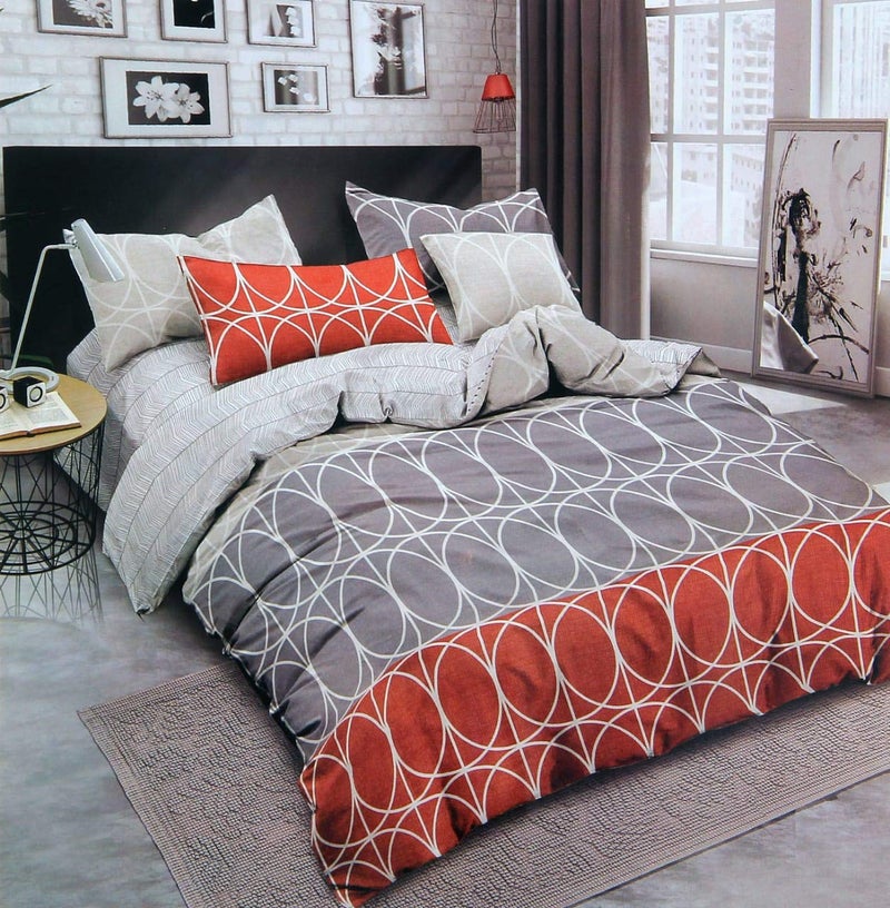 Magnetic Shadow King Size Bed Polycotton Elastic Fitted Bedsheet with 2 Pillow Covers 240 X 260 cms (Orange Circles) - Image 4
