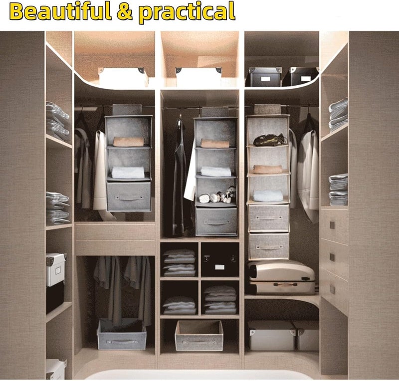 pyebe 4-Tier Hanging Closet Organizer with 2 Drawers - Grey - Image 3