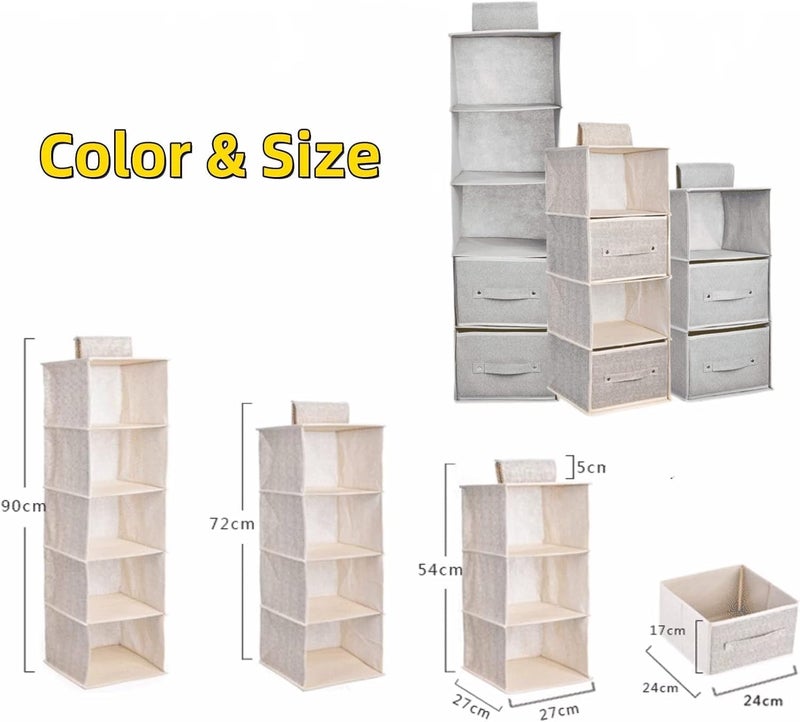 pyebe 4-Tier Hanging Closet Organizer with 2 Drawers - Grey - Image 2