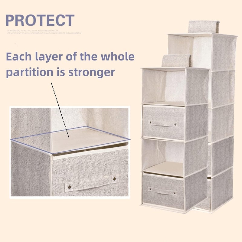 pyebe 4-Tier Hanging Closet Organizer with 2 Drawers - Grey - Image 4