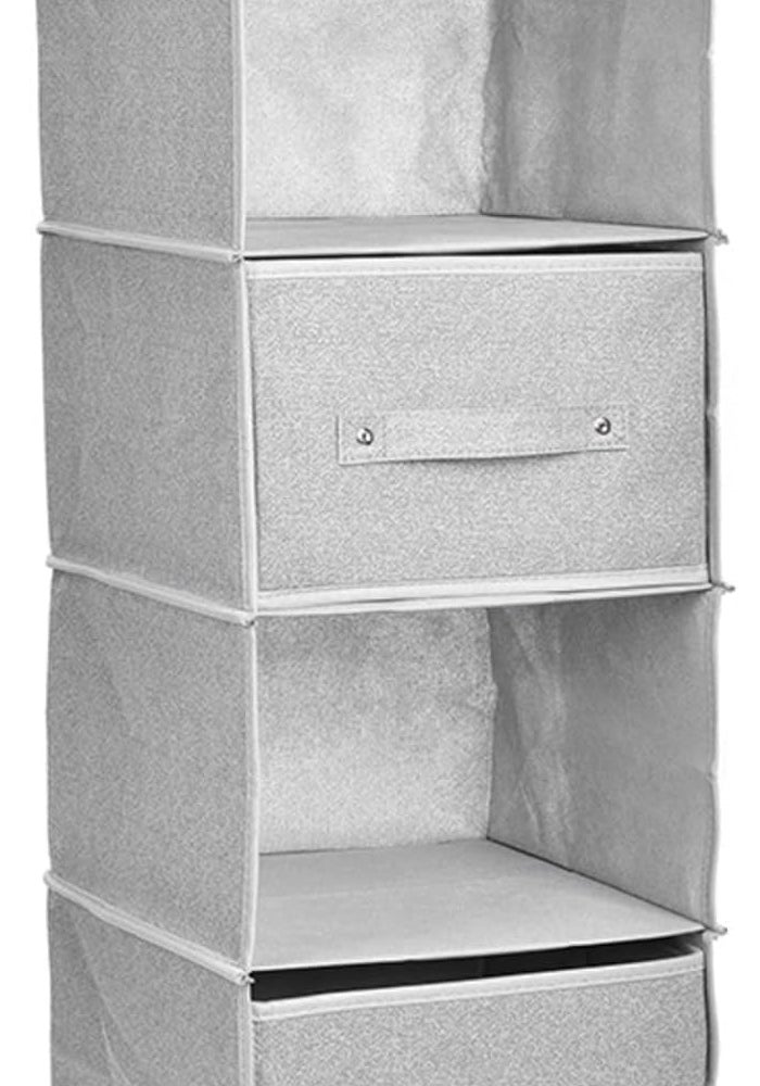 4-Tier Hanging Closet Organizer with 2 Drawers - Grey - Image 1