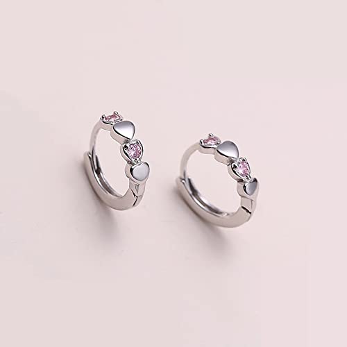 Dtja Double Love Heart Cubic Zirconia Small Hoop Earrings for Women Girls 925 Sterling Silver Hypoallergenic Pink CZ Huggie Hoops Cartilage Dainty Jewelry Gifts - Image 4