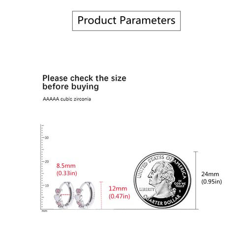 Dtja Double Love Heart Cubic Zirconia Small Hoop Earrings for Women Girls 925 Sterling Silver Hypoallergenic Pink CZ Huggie Hoops Cartilage Dainty Jewelry Gifts - Image 5