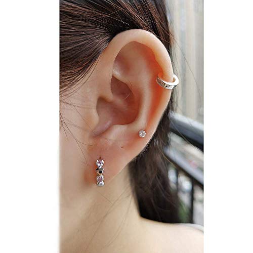 Dtja Double Love Heart Cubic Zirconia Small Hoop Earrings for Women Girls 925 Sterling Silver Hypoallergenic Pink CZ Huggie Hoops Cartilage Dainty Jewelry Gifts - Image 3