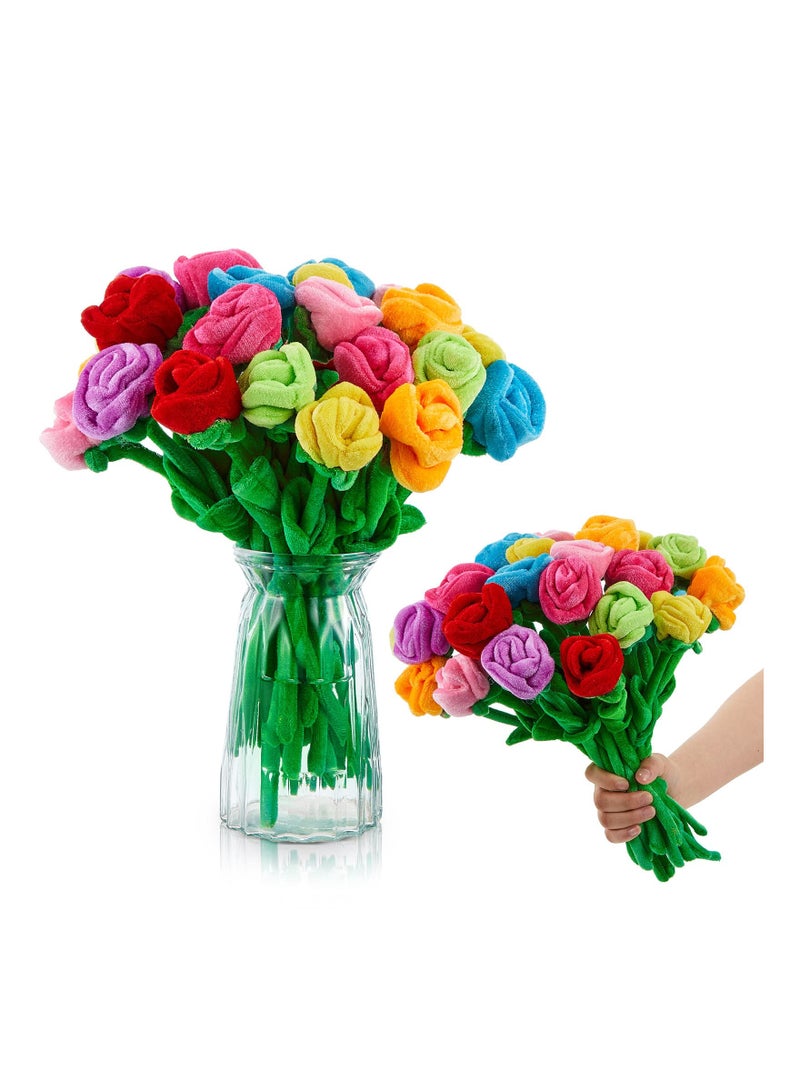 SYOSI Plush Rose Flower, 16 Pcs Graduation Flowers Toy Colorful Stuffed, Plush Bouquet Bendable Stems 12.5 Inch Plant Soft Roses for Wedding Marriage Graduation Women Girl Birthday 8 Colors - Image 1