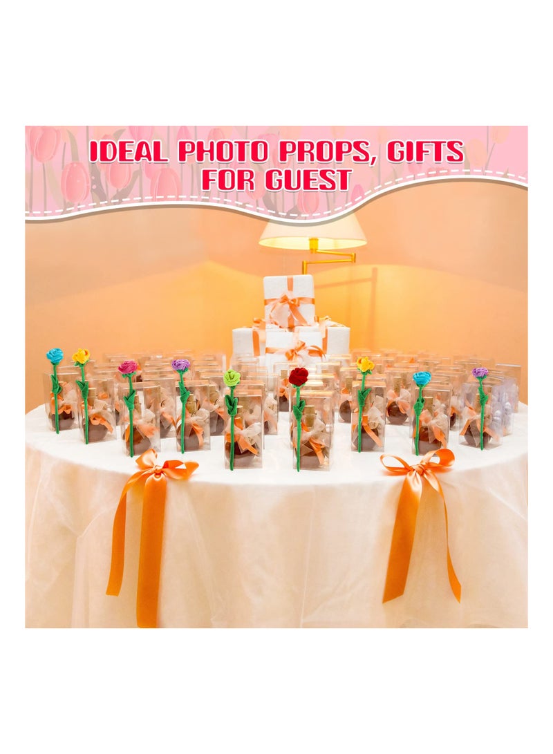 SYOSI Plush Rose Flower, 16 Pcs Graduation Flowers Toy Colorful Stuffed, Plush Bouquet Bendable Stems 12.5 Inch Plant Soft Roses for Wedding Marriage Graduation Women Girl Birthday 8 Colors - Image 5