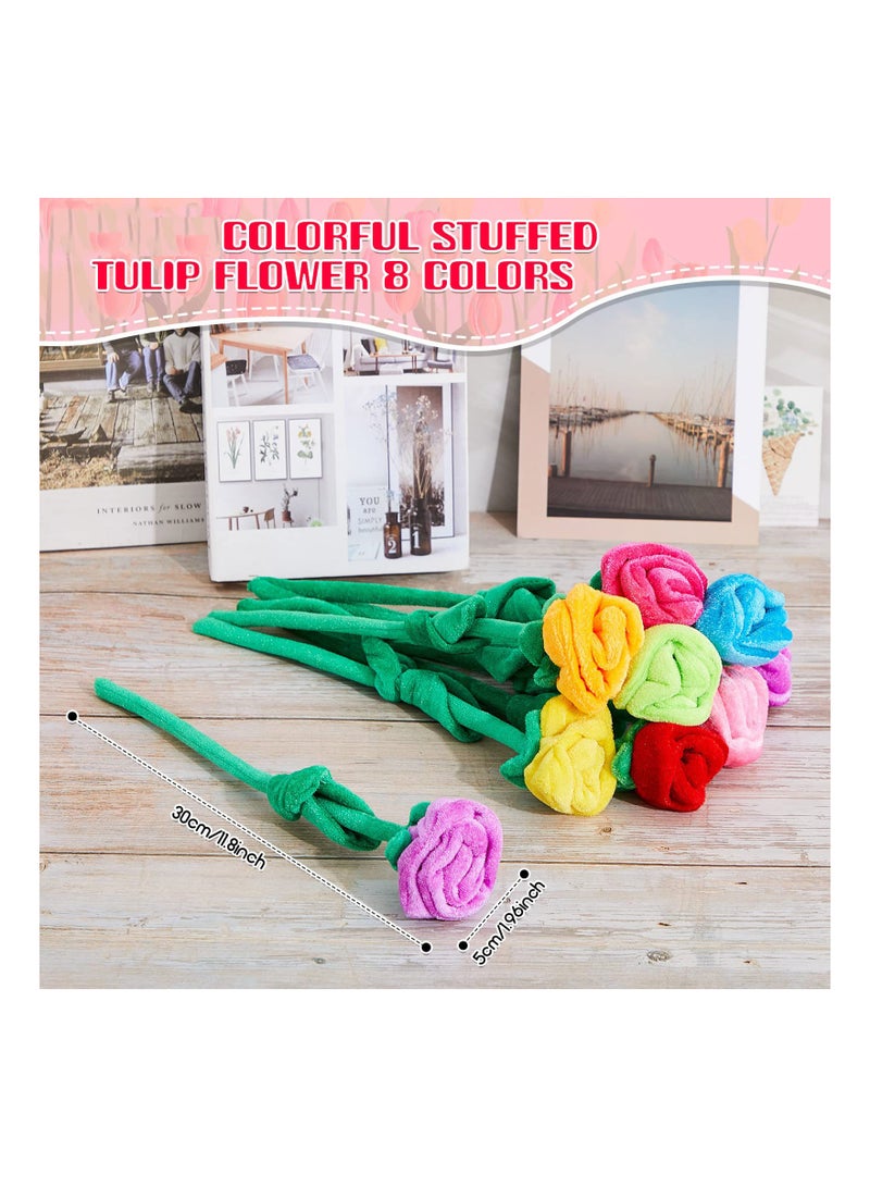 SYOSI Plush Rose Flower, 16 Pcs Graduation Flowers Toy Colorful Stuffed, Plush Bouquet Bendable Stems 12.5 Inch Plant Soft Roses for Wedding Marriage Graduation Women Girl Birthday 8 Colors - Image 2