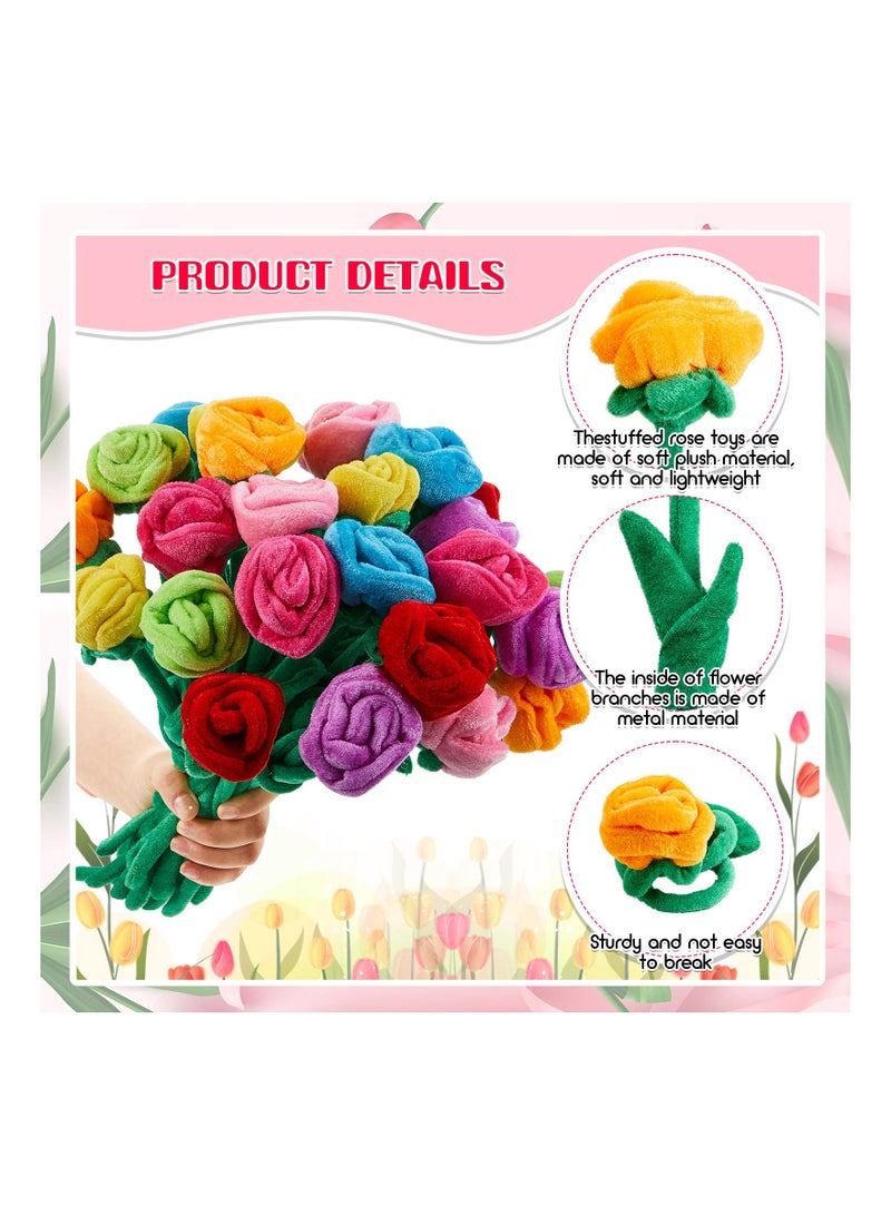 SYOSI Plush Rose Flower, 16 Pcs Graduation Flowers Toy Colorful Stuffed, Plush Bouquet Bendable Stems 12.5 Inch Plant Soft Roses for Wedding Marriage Graduation Women Girl Birthday 8 Colors - Image 3