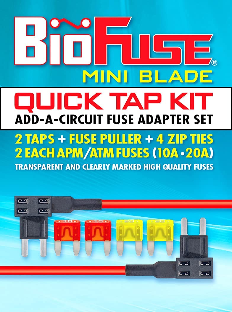 BIOFUSE مجموعة توصيل سريعة APM ATM Mini 12 AWG: 2 محولات توصيل دوائر إضافية، 2 كل منها (10A 20A) فيوزات شفرات، 4 روابط سحاب + أداة سحب الفيوز - Image 5