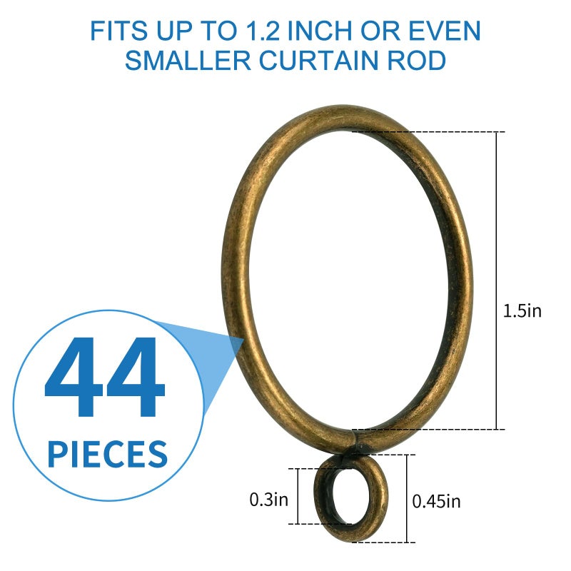 AMZSEVEN 44 Pack Curtain Rings with Eyelets, Metal Drapery Rings for Pinch Pleat Curtains, Drape Ring 1.5 Inch I D, Fits Up to 1.2 in Rod (Bronze) - Image 2