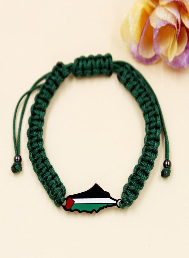 Tobestu Green Nylon Rope Palestine Bracelet - Black Plated Map Charm - Lightweight and Stylish Wristband - YA5882 - Image 4