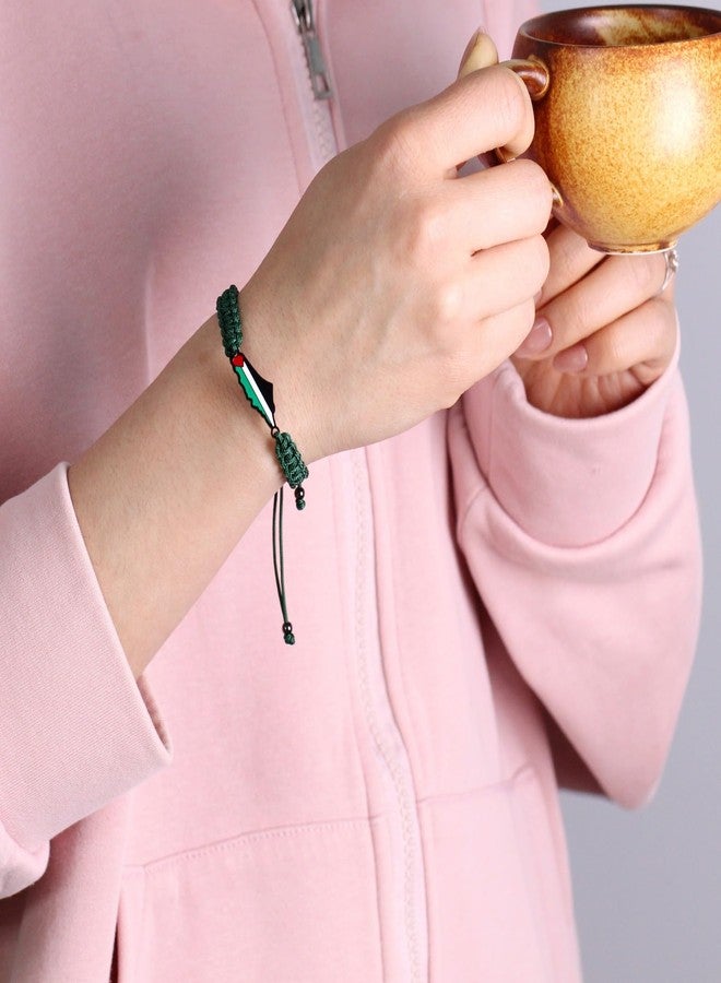 Tobestu Green Nylon Rope Palestine Bracelet - Black Plated Map Charm - Lightweight and Stylish Wristband - YA5882 - Image 2