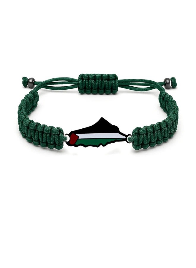 Tobestu Green Nylon Rope Palestine Bracelet - Black Plated Map Charm - Lightweight and Stylish Wristband - YA5882 - Image 1