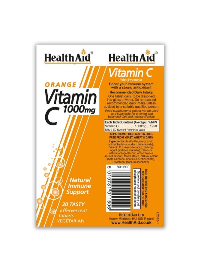 HealthAid Vitamin C 1000mg - Effervescent (Orange Flavour) Tablets - Image 2