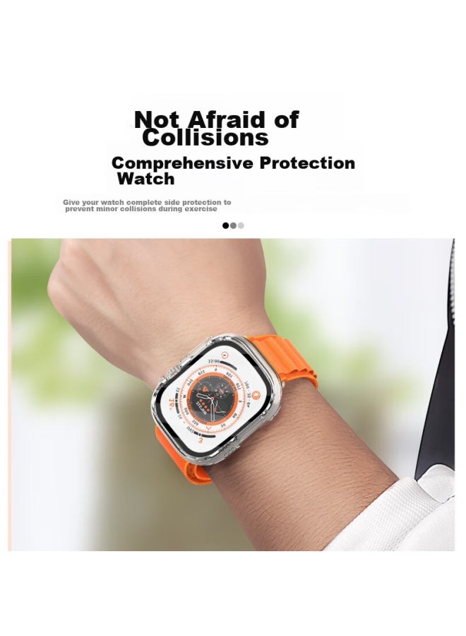 Wei Qiantu Weiqianta متوافق مع واقي Apple Watch، مناسب لـ Apple iwatch Ultra 2/S9/8/7/SE، فيلم زجاج مقوى، شاشة كاملة، واقي متكامل مضاد للصدمات - 49mm - Image 3